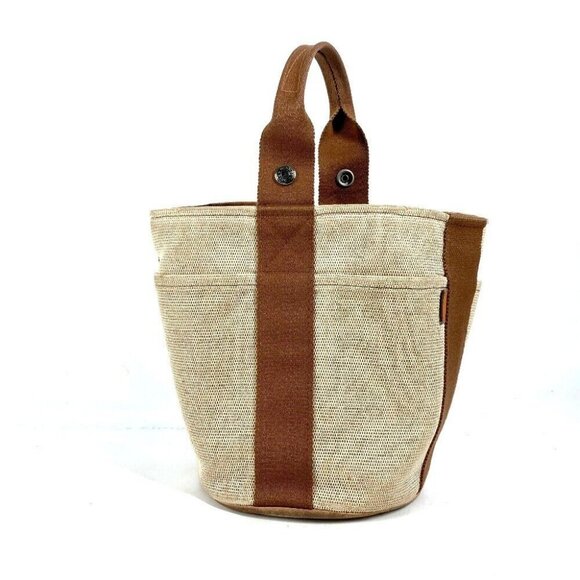 HERMES Sakso PM Bag Bucket type Baketsu Hand Bag Canvas Brown - Picture 1 of 16
